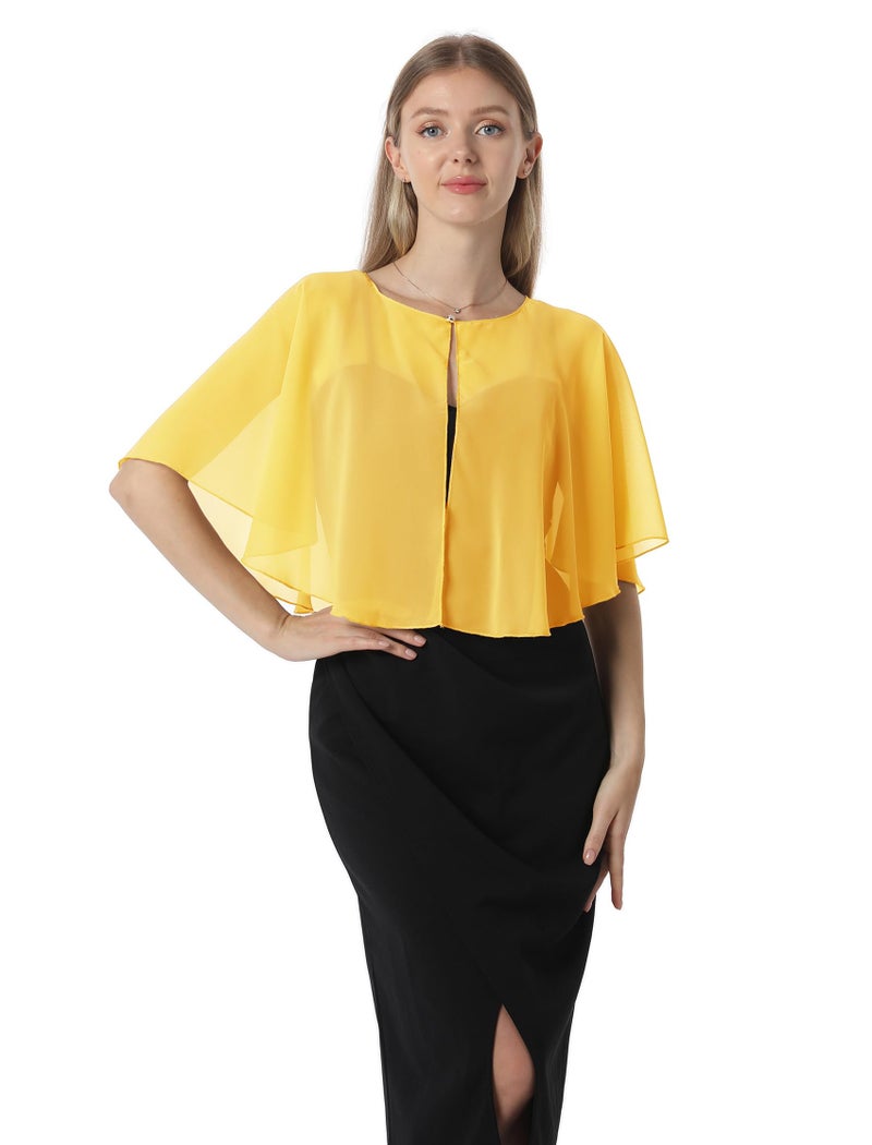Hotshawl Chiffon Capelet Women's Soft capes Shawls and Wraps for Evening Dress Wedding Cape Cover Up (Yellow Gold) - Image 1